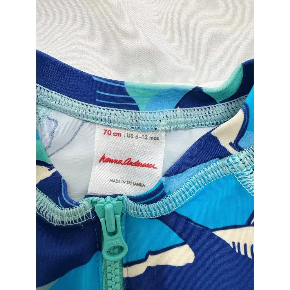 Hanna Andersson Baby Shark Rash Guard Swimsuit 6-12M Blue